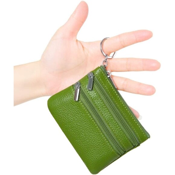 Women's Genuine Leather Coin Purse Mini Pouch Change Wallet with Keychain - Picture 2 of 6